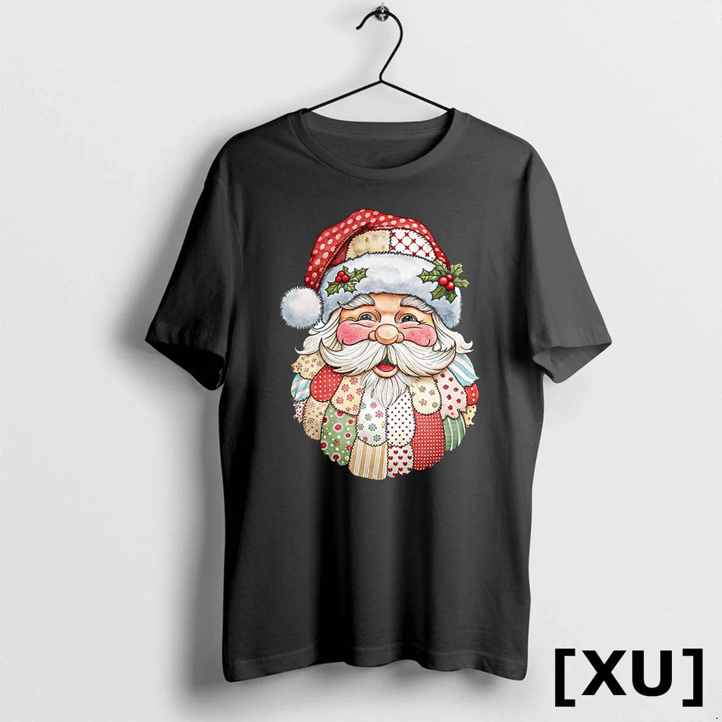 Santa Claus Face Patchwork Folk Art Christmas Xmas - Adult & Kids T-Shirts, Sweatshirts & Hoodies apparel design preview 1