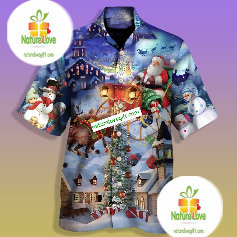 Santa Claus Is Coming To Town Blue Cheap Hawaiian - Adult & Kids T-Shirts, Sweatshirts & Hoodies apparel design preview 1