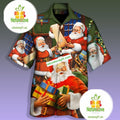 Santa Claus Is Wrapping Presents Red Hawaiian Print - Adult & Kids T-Shirts, Sweatshirts & Hoodies apparel design preview 1