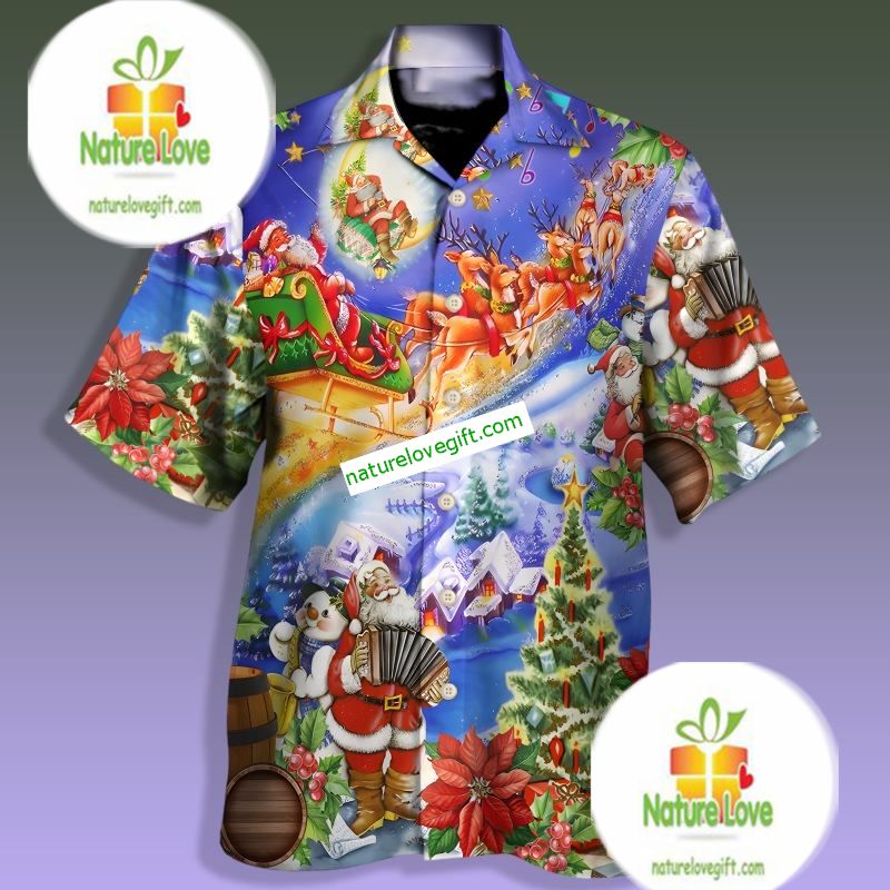 Santa Claus Plays Musical Instruments Blue Cheap - Adult & Kids T-Shirts, Sweatshirts & Hoodies apparel design preview 1