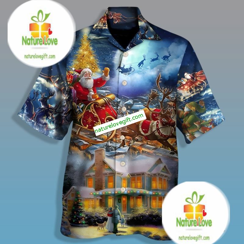 Santa Claus Snowman Night Blue Matching Hawaiian - Adult & Kids T-Shirts, Sweatshirts & Hoodies apparel design preview 1