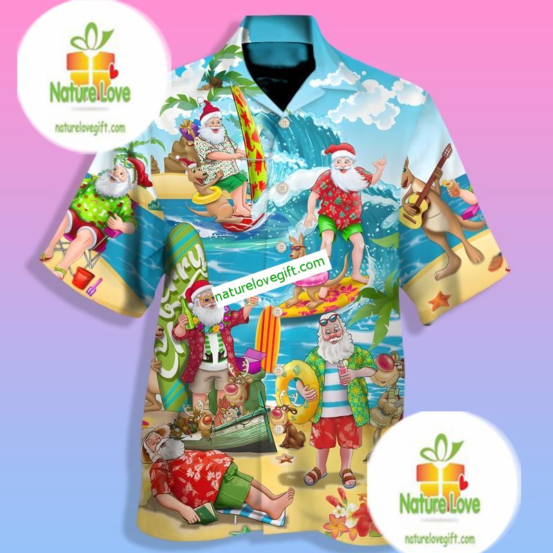 Santa Claus Surfing Christmas In July Blue Summer - Adult & Kids T-Shirts, Sweatshirts & Hoodies apparel design preview 1
