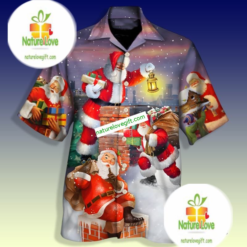 Santa Claus Throwing Gifts Down The Chimney Purrple - Adult & Kids T-Shirts, Sweatshirts & Hoodies apparel design preview 1