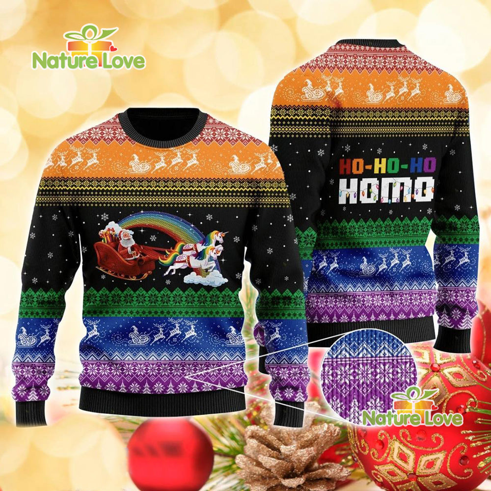 Santa Claus with Unicorn Sleigh Cute Ugly Christmas Sweater - Holiday Gift product image