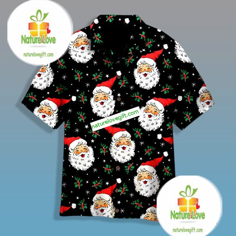 Santa Holly Snow Flakes Black Luxury Hawaiian - Adult & Kids T-Shirts, Sweatshirts & Hoodies apparel design preview 1