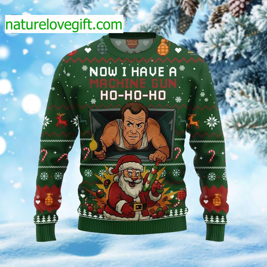 Santa Now I Have A Machine Gun Ho Ho Ho Ugly Christmas Sweater - Holiday Gift product image