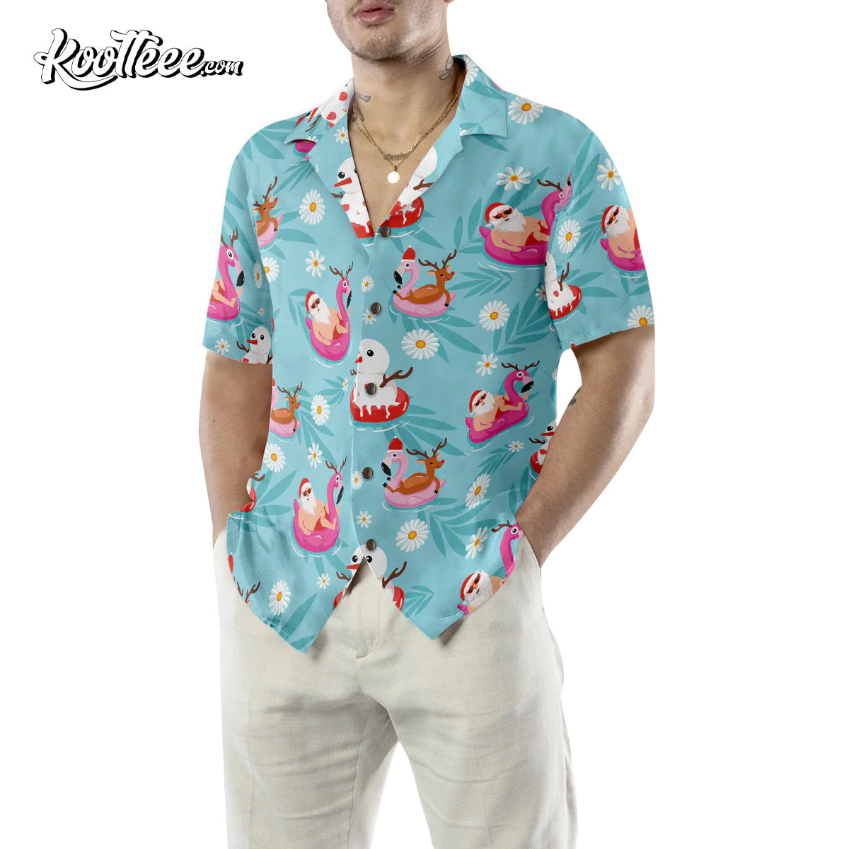 Santa On Flamigo Christmas Pattern Hawaiian - Adult & Kids T-Shirts, Sweatshirts & Hoodies apparel design preview 1