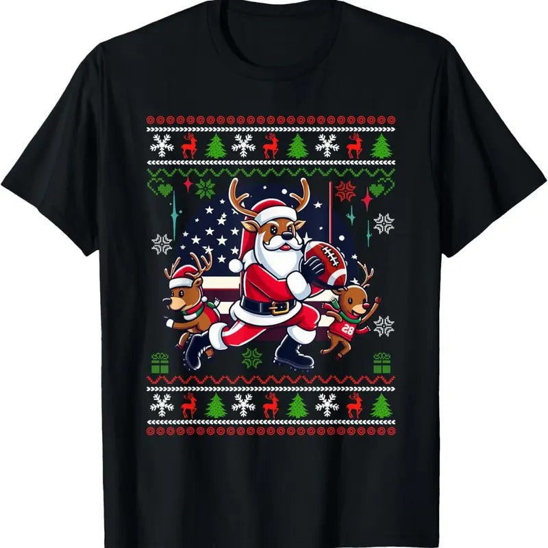 Santa Reindeer Play American Football Ugly - Adult & Kids T-Shirts, Sweatshirts & Hoodies apparel design preview 1