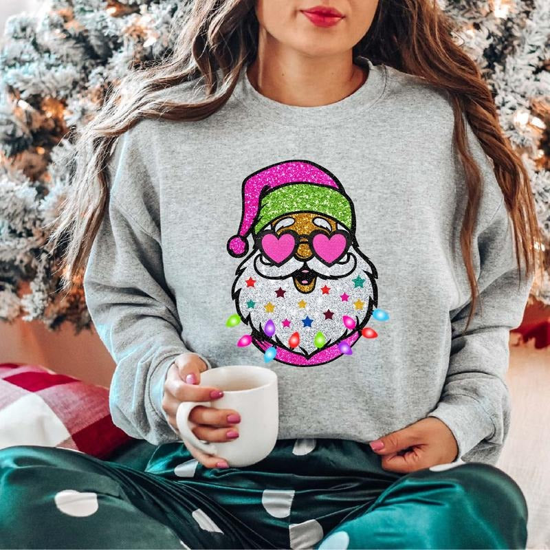 Santa Sunglasses Pink Lights Woman Cute Xmas Winter - Adult & Kids T-Shirts, Sweatshirts & Hoodies apparel design preview 1