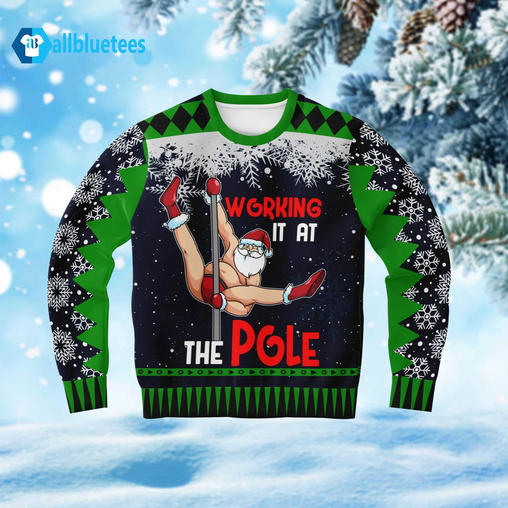 Santa Working It At The Pole Ugly Christmas Sweater - Holiday Gift product image