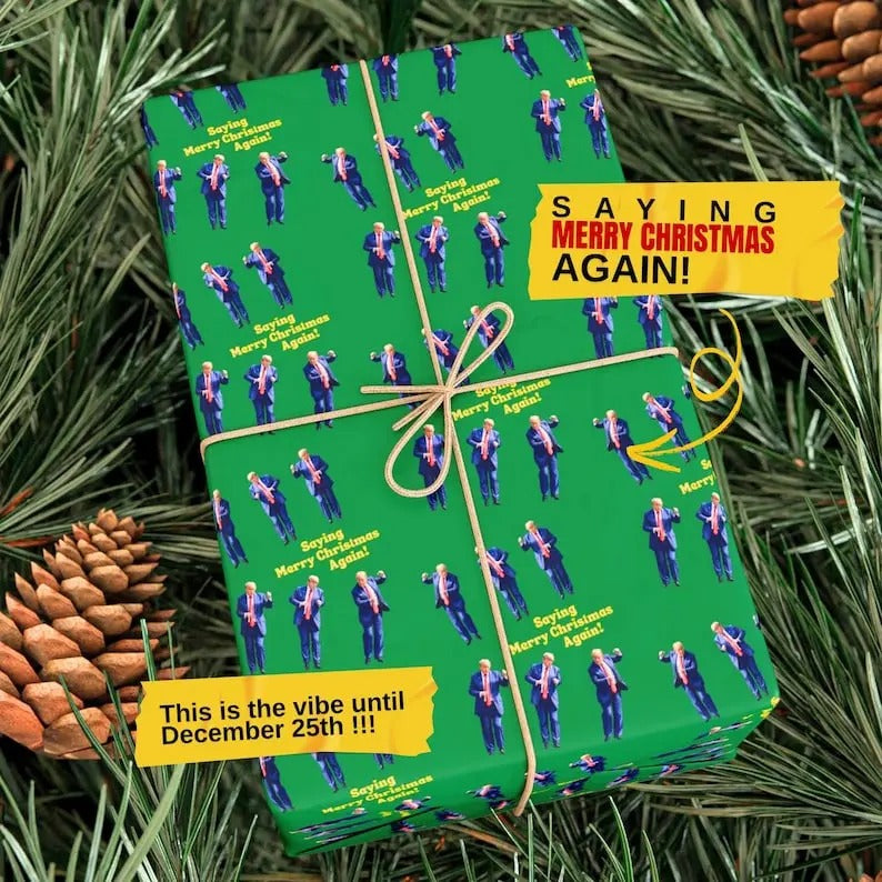Saying Merry Again Donald Trump Wrapping Paper - Adult & Kids T-Shirts, Sweatshirts & Hoodies apparel design preview 1
