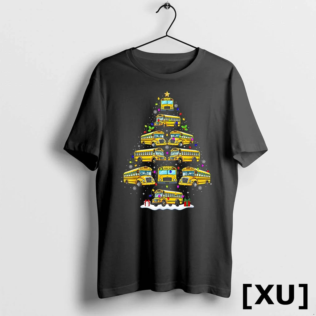 School Bus Christmas Tree Lights Driver Xmas Pajamas - Adult & Kids T-Shirts, Sweatshirts & Hoodies apparel design preview 1