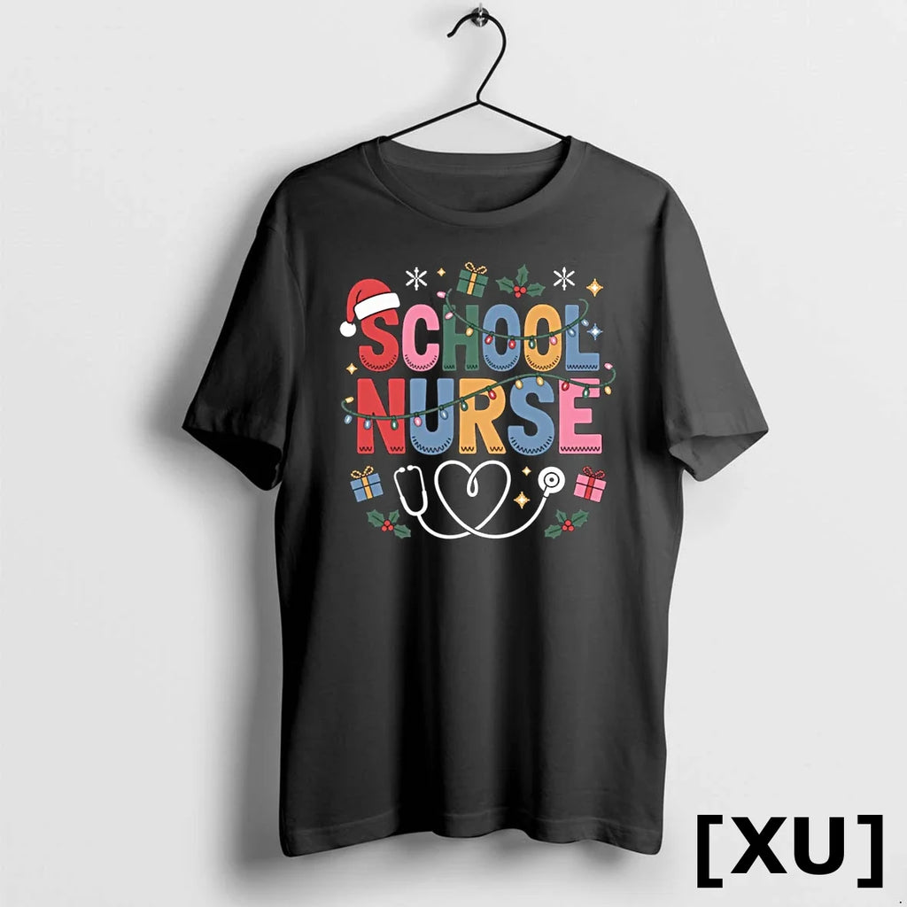 School Nurse Christmas Santa Cap Nursing Humor Xmas - Adult & Kids T-Shirts, Sweatshirts & Hoodies apparel design preview 1