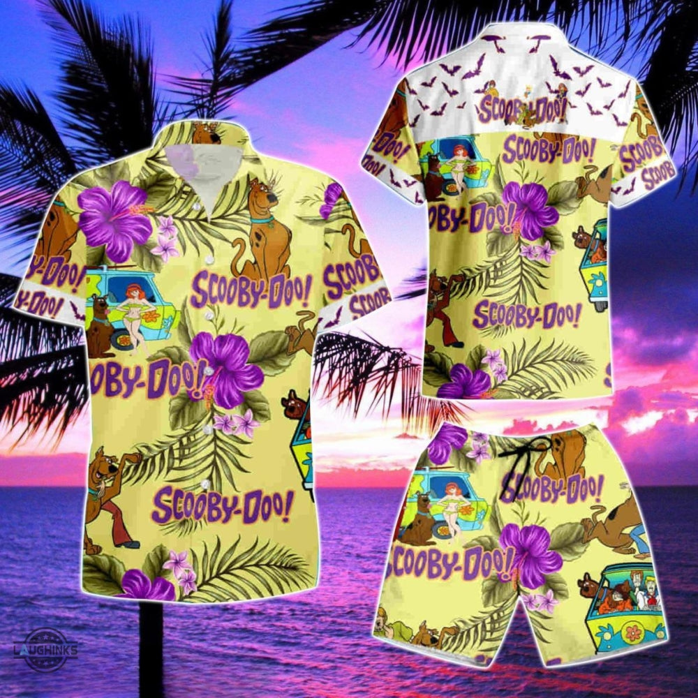 Scooby Doo Hawaiian And Shorts Purple Hibiscus On - Adult & Kids T-Shirts, Sweatshirts & Hoodies apparel design preview 1