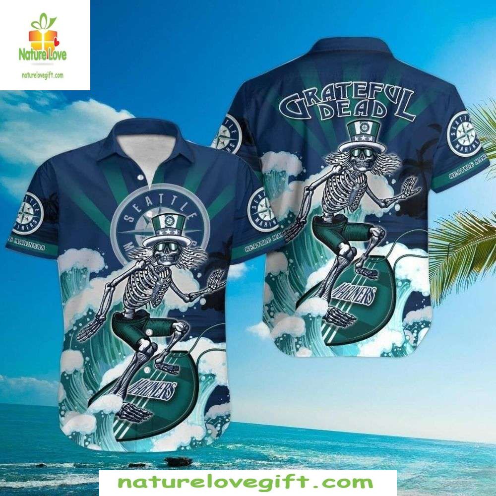 Grateful Dead Seattle Mariners Hawaiian Skeleton - Adult & Kids T-Shirts, Sweatshirts & Hoodies apparel design preview 1