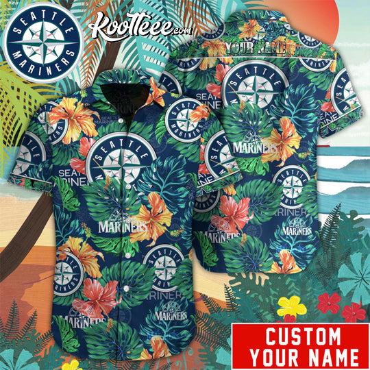 Seattle Mariners MLB Custom Name Hawaiian - Adult & Kids T-Shirts, Sweatshirts & Hoodies apparel design preview 1
