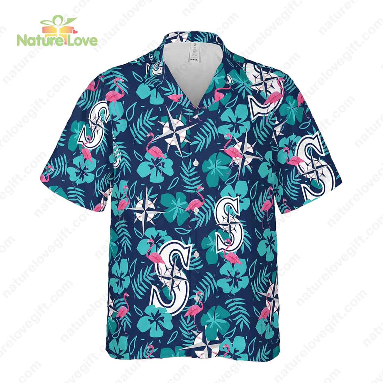 Seattle Mariners MLB Tropical Hibiscus Flamingo - Adult & Kids T-Shirts, Sweatshirts & Hoodies apparel design preview 1