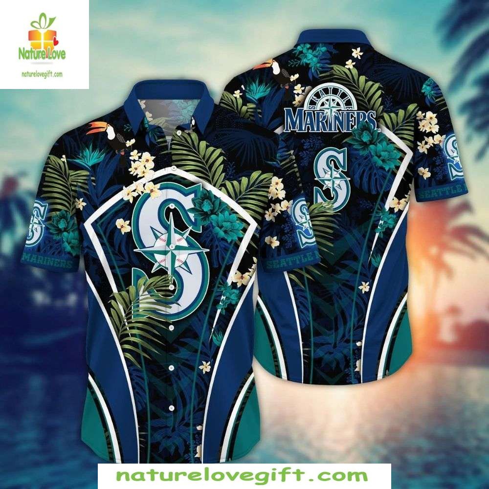 Seattle Mariners Hawaiian Midnight Floral Toucan - Adult & Kids T-Shirts, Sweatshirts & Hoodies apparel design preview 1