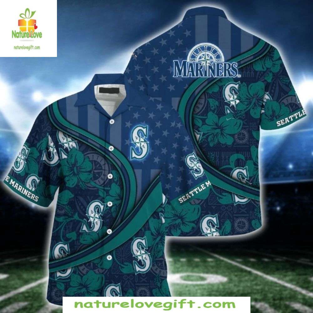 Seattle Mariners Hawaiian Starry Night Hibiscus - Adult & Kids T-Shirts, Sweatshirts & Hoodies apparel design preview 1