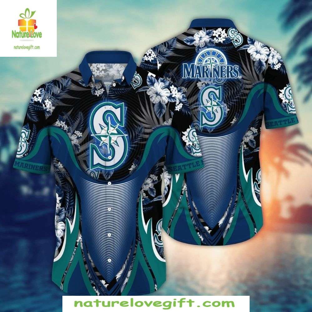 Seattle Mariners Hawaiian Floral Wave Stylish - Adult & Kids T-Shirts, Sweatshirts & Hoodies apparel design preview 1