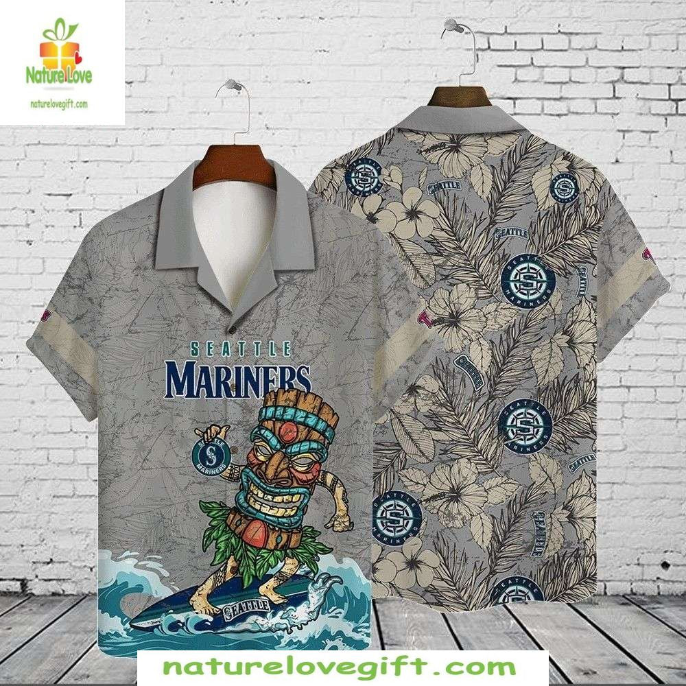 Seattle Mariners Hawaiian Tiki Surf Gray Stylish - Adult & Kids T-Shirts, Sweatshirts & Hoodies apparel design preview 1