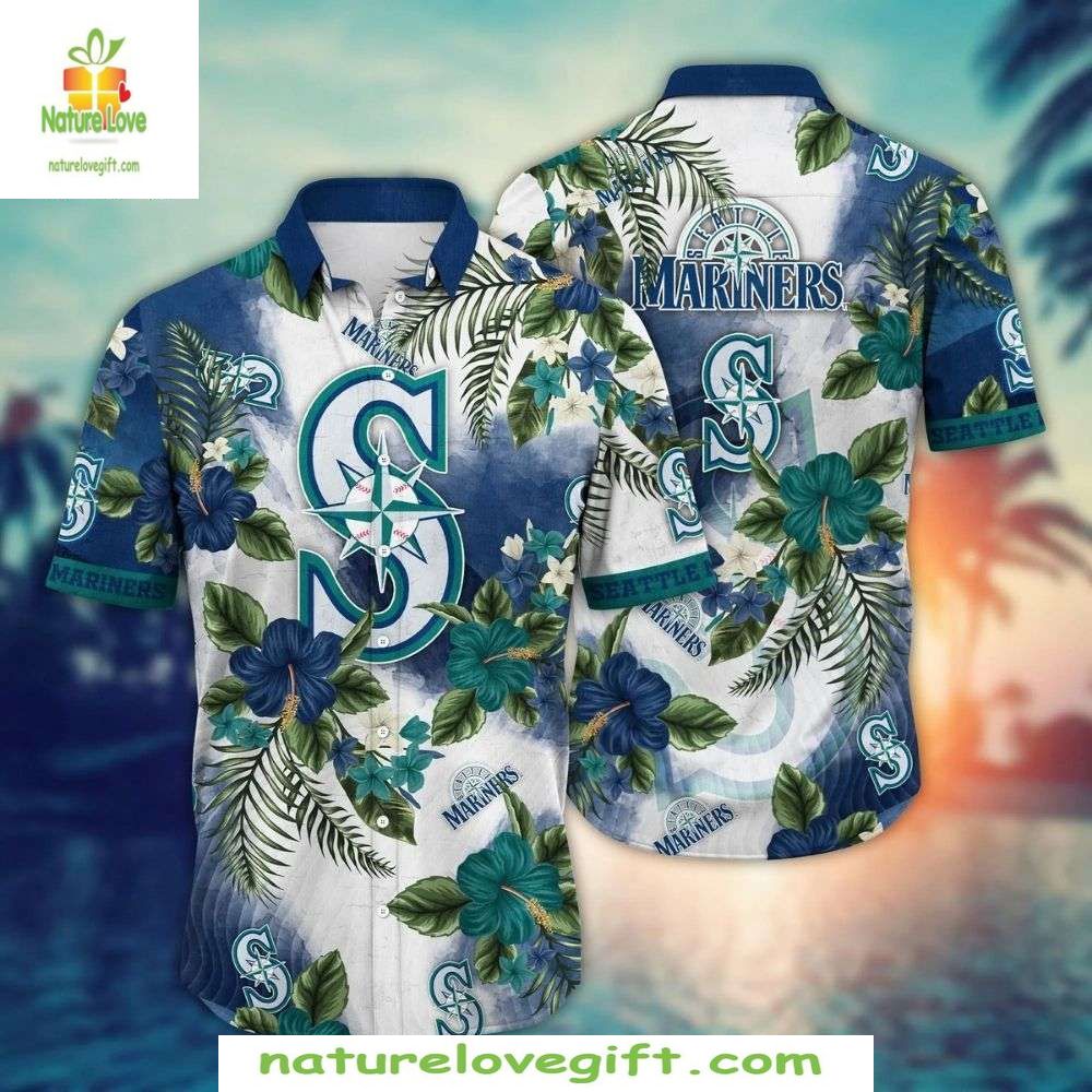 Seattle Mariners Hawaiian Tropical Hibiscus Palms - Adult & Kids T-Shirts, Sweatshirts & Hoodies apparel design preview 1