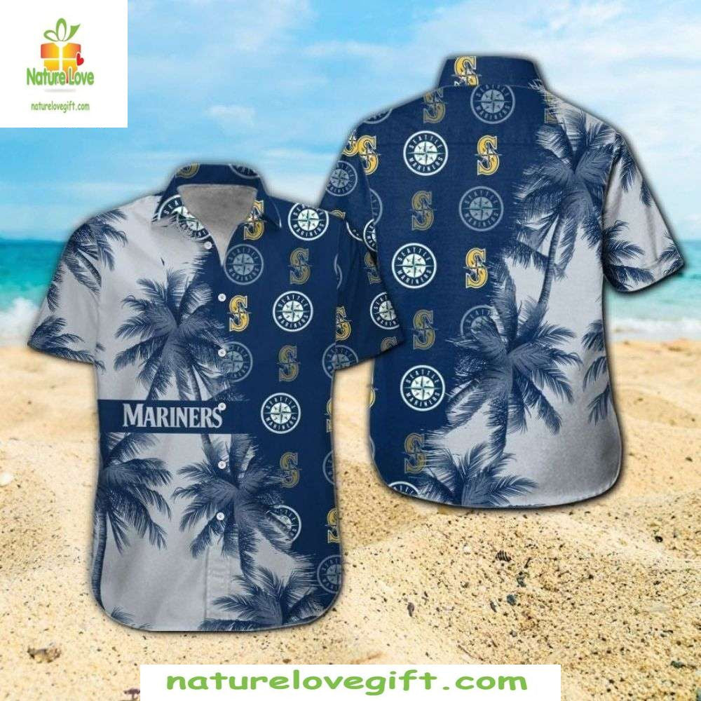 Seattle Mariners Hawaiian Two-Tone Palm Shadows MLB - Adult & Kids T-Shirts, Sweatshirts & Hoodies apparel design preview 1
