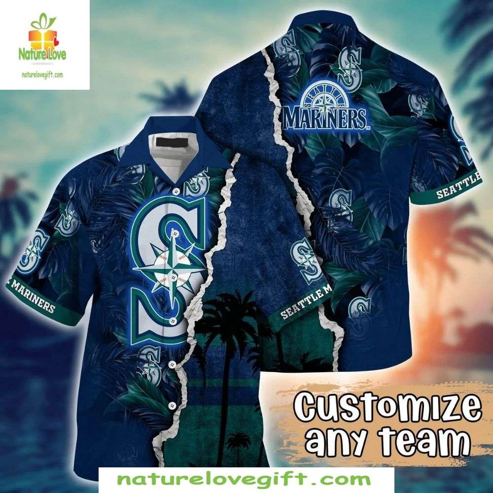 Seattle Mariners Hawaiian Tropical Split Design MLB - Adult & Kids T-Shirts, Sweatshirts & Hoodies apparel design preview 1