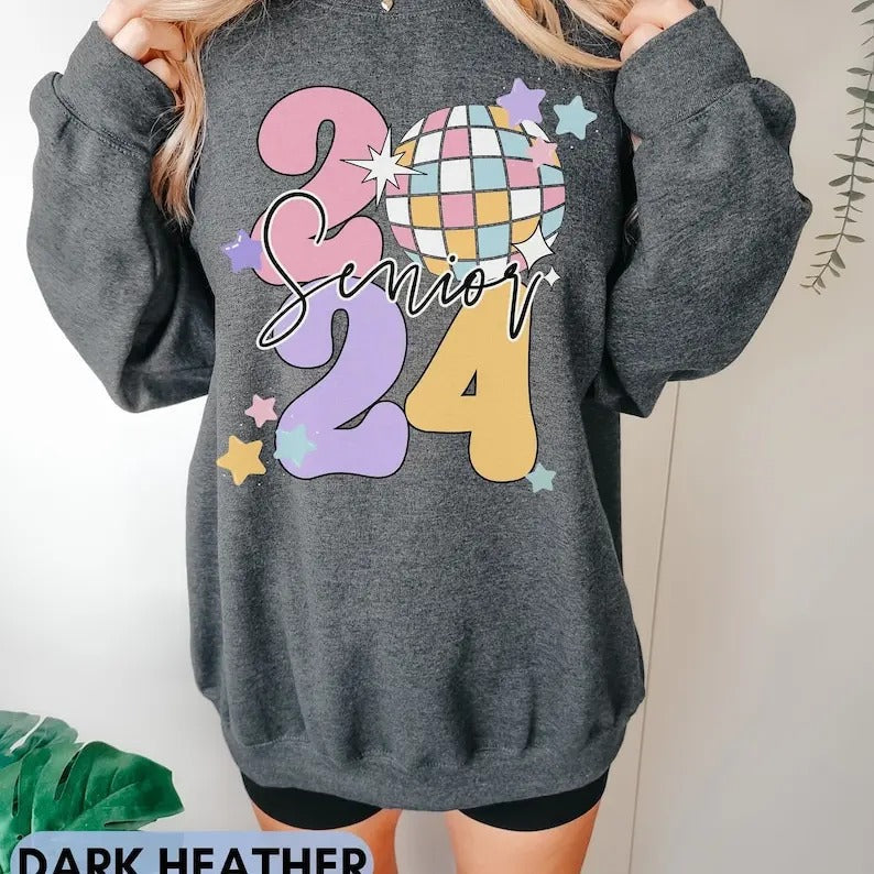 Senior 2024 Retro Class Groovy Disco Graduation Sweat - Adult & Kids T-Shirts, Sweatshirts & Hoodies apparel design preview 1