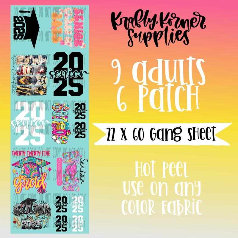 Senior 2025 DTF Transfer Gang Sheet 22 X 60 - Adult & Kids T-Shirts, Sweatshirts & Hoodies apparel design preview 1
