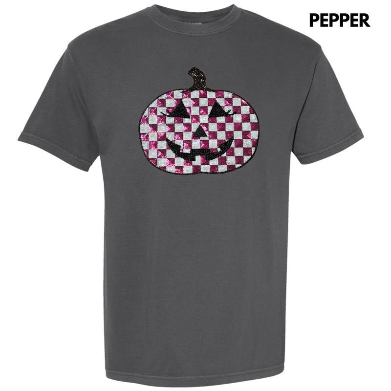 Sequin Checkered Pink Pumpkin Patch Comfort Colors - Adult & Kids T-Shirts, Sweatshirts & Hoodies apparel design preview 1
