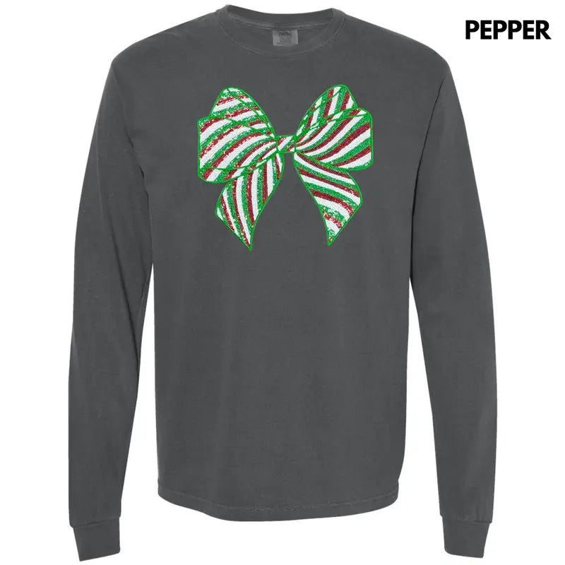Sequin Red Green Bow Patch Comfort Colors - Adult & Kids T-Shirts, Sweatshirts & Hoodies apparel design preview 1