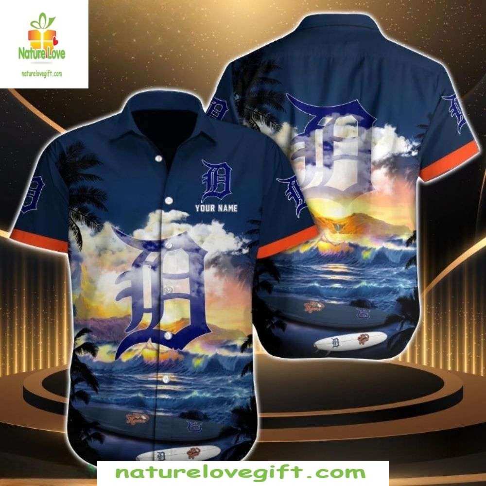 Detroit Tigers Hawaiian Serene Beach Sunset Stylish - Adult & Kids T-Shirts, Sweatshirts & Hoodies apparel design preview 1