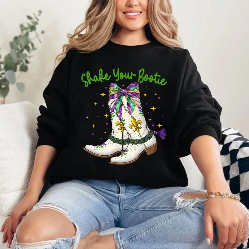 Shake Your Bootie Mardi Gras Boots Brushstroke Fleur - Adult & Kids T-Shirts, Sweatshirts & Hoodies apparel design preview 1