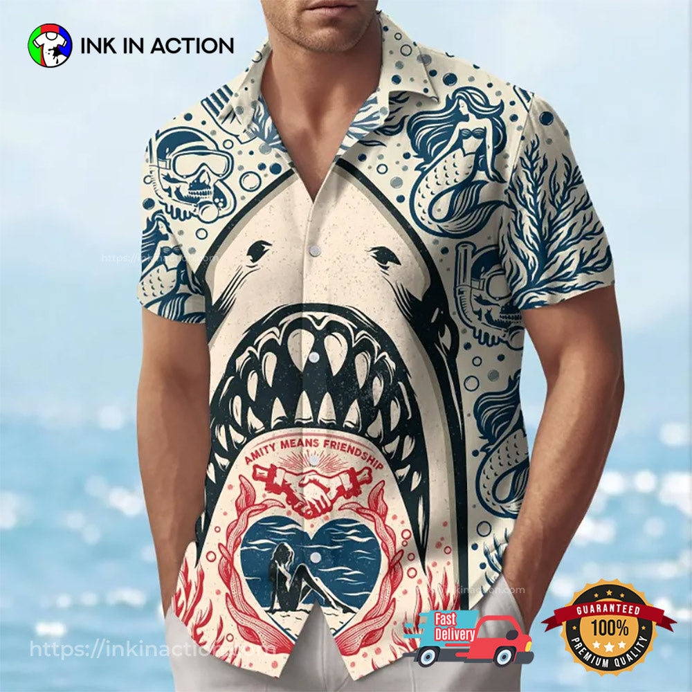 Shark Bite Button Jaws Hawaiian - Adult & Kids T-Shirts, Sweatshirts & Hoodies apparel design preview 1