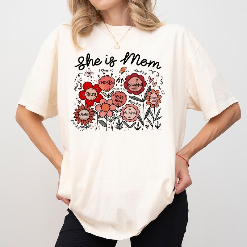 She Is Mom Wildflower Comfort Colors Bible Verse Mama - Adult & Kids T-Shirts, Sweatshirts & Hoodies apparel design preview 1
