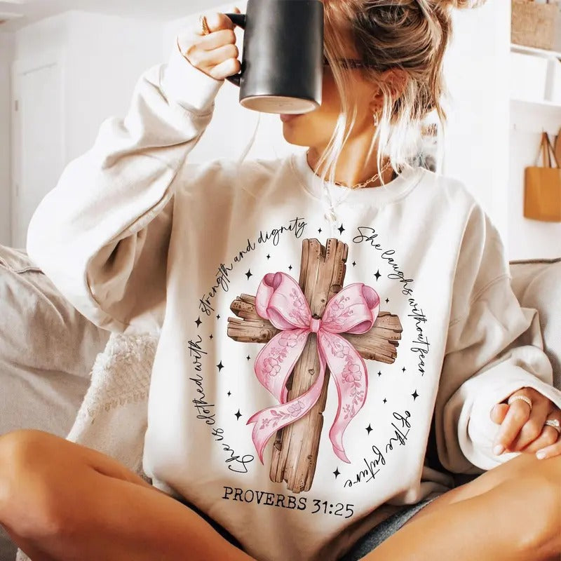 She Is Clothed Strength Dignity Jesus Faith Bible - Adult & Kids T-Shirts, Sweatshirts & Hoodies apparel design preview 1