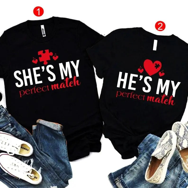 She'S My Perfect Match He'S Valentine Matching Couple - Adult & Kids T-Shirts, Sweatshirts & Hoodies apparel design preview 1
