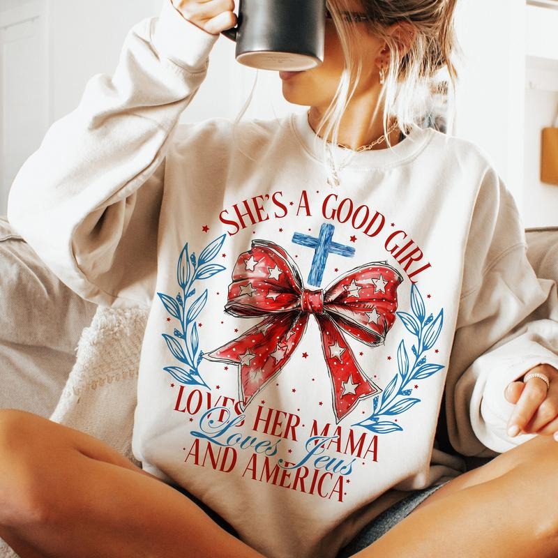 Shes Good Girl Loves Her Mama Jesus America Too - Adult & Kids T-Shirts, Sweatshirts & Hoodies apparel design preview 1