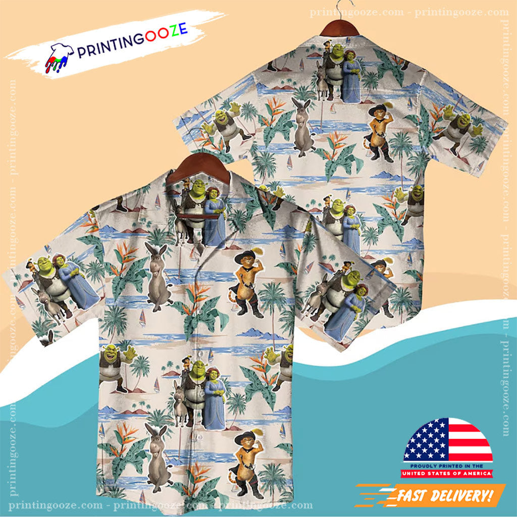 Shrek And Friends Cartoon Beach Hawaiian - Adult & Kids T-Shirts, Sweatshirts & Hoodies apparel design preview 1