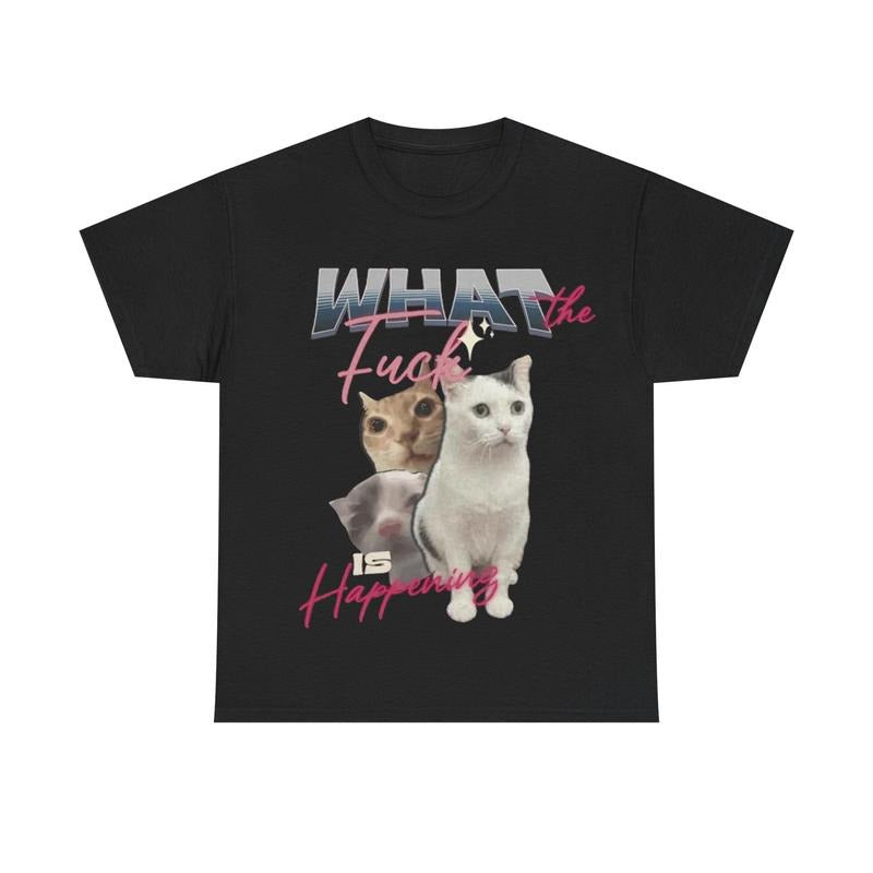 Silly Cat 'Wtf Is Happening' Meme - Adult & Kids T-Shirts, Sweatshirts & Hoodies apparel design preview 1