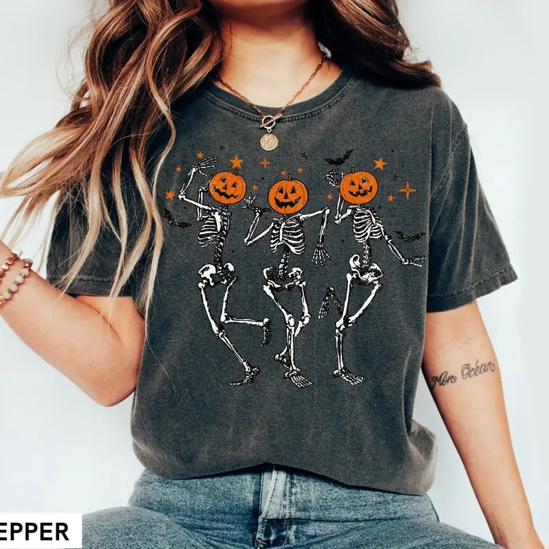 Skeleton Halloween Pumpkin Fall Spooky Season - Adult & Kids T-Shirts, Sweatshirts & Hoodies apparel design preview 1