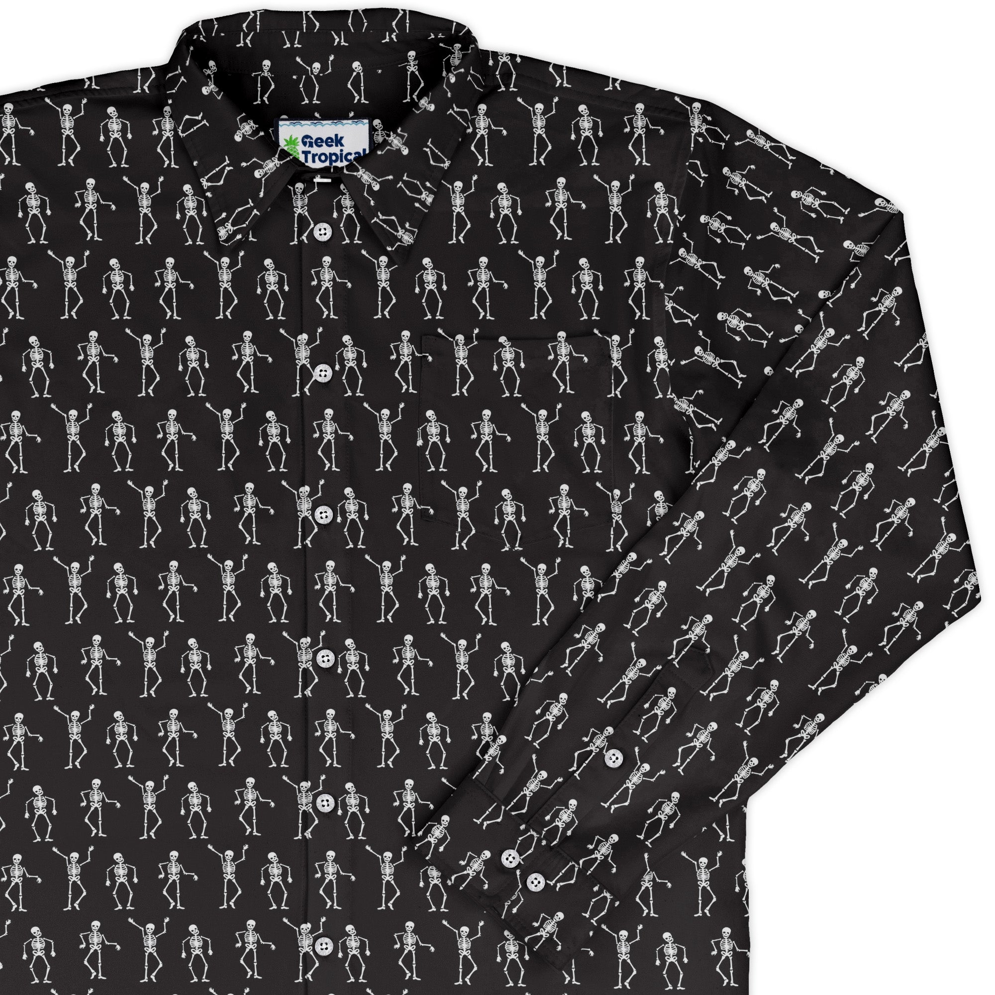 Skeleton Hanging Button Up - Adult & Kids T-Shirts, Sweatshirts & Hoodies apparel design preview 1