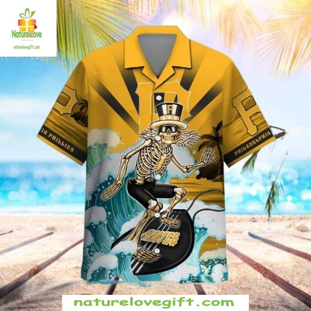 Pittsburgh Pirates Hawaiian Skeleton Surf Grateful - Adult & Kids T-Shirts, Sweatshirts & Hoodies apparel design preview 1