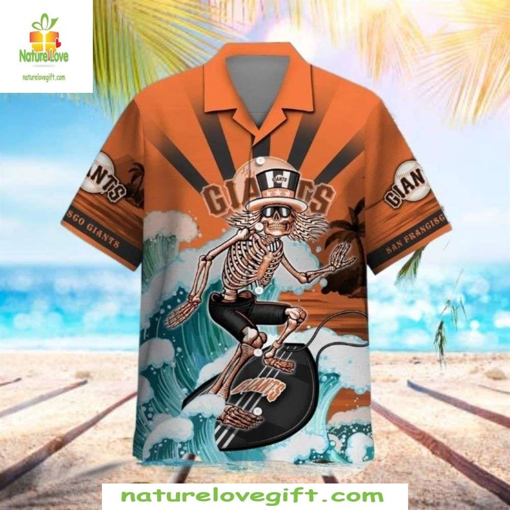 San Francisco Giants Hawaiian Skeleton Surfer - Adult & Kids T-Shirts, Sweatshirts & Hoodies apparel design preview 1