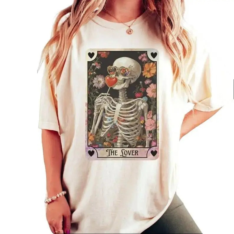 Skeleton Tarot Card Gothic Valentines Lover Retro - Adult & Kids T-Shirts, Sweatshirts & Hoodies apparel design preview 1