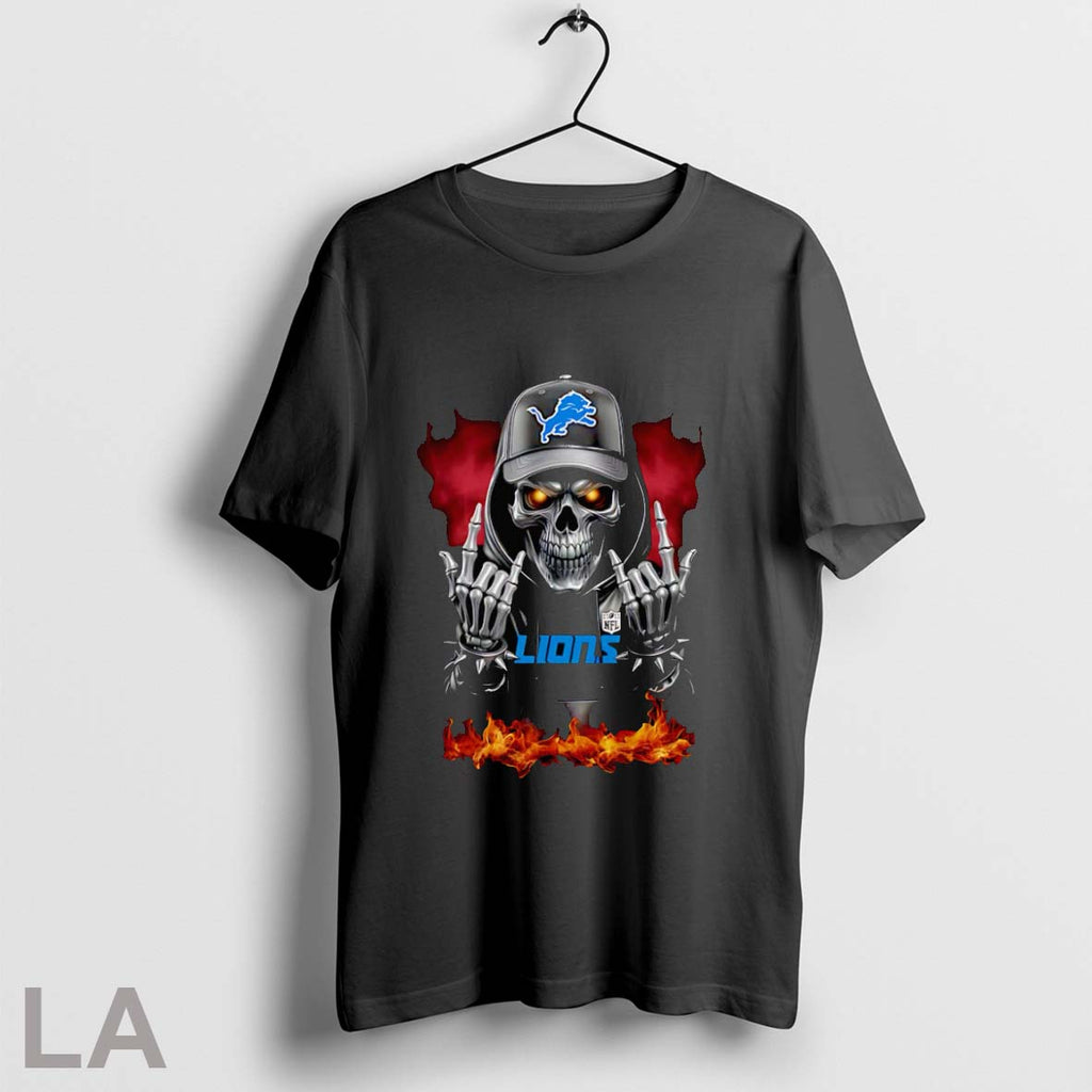 Skeleton With Sign Of The Horns Detroit Lions - Adult & Kids T-Shirts, Sweatshirts & Hoodies apparel design preview 1