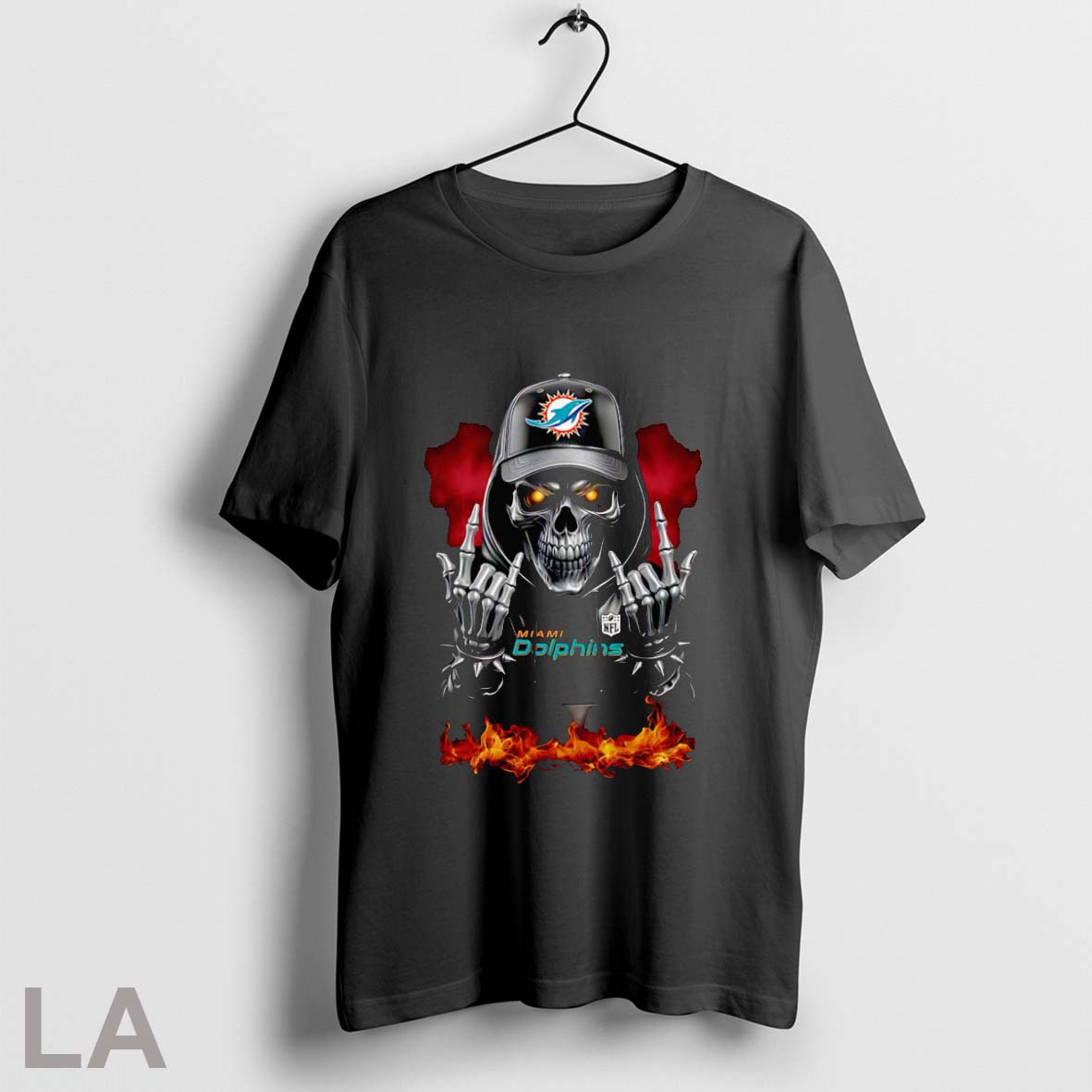 Skeleton With Sign Of The Horns Miami Dolphins - Adult & Kids T-Shirts, Sweatshirts & Hoodies apparel design preview 1