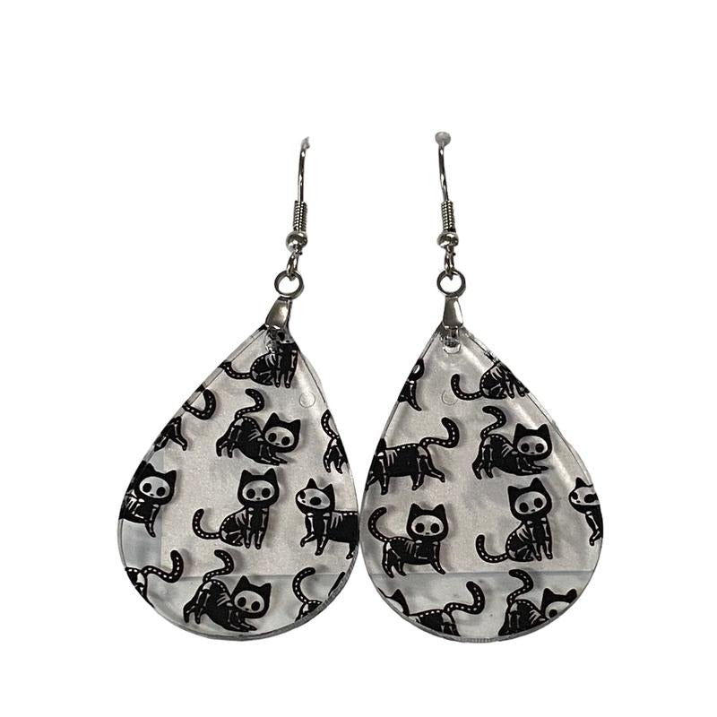 Skelli Cat Teardrop Earring - Adult & Kids T-Shirts, Sweatshirts & Hoodies apparel design preview 1