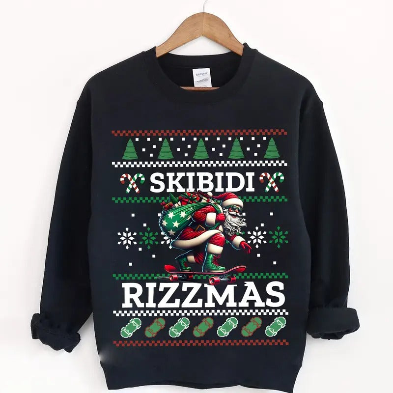 Skibidi Rizzmas Rizz Santa Claus Funny Ugly Teenager - Adult & Kids T-Shirts, Sweatshirts & Hoodies apparel design preview 1